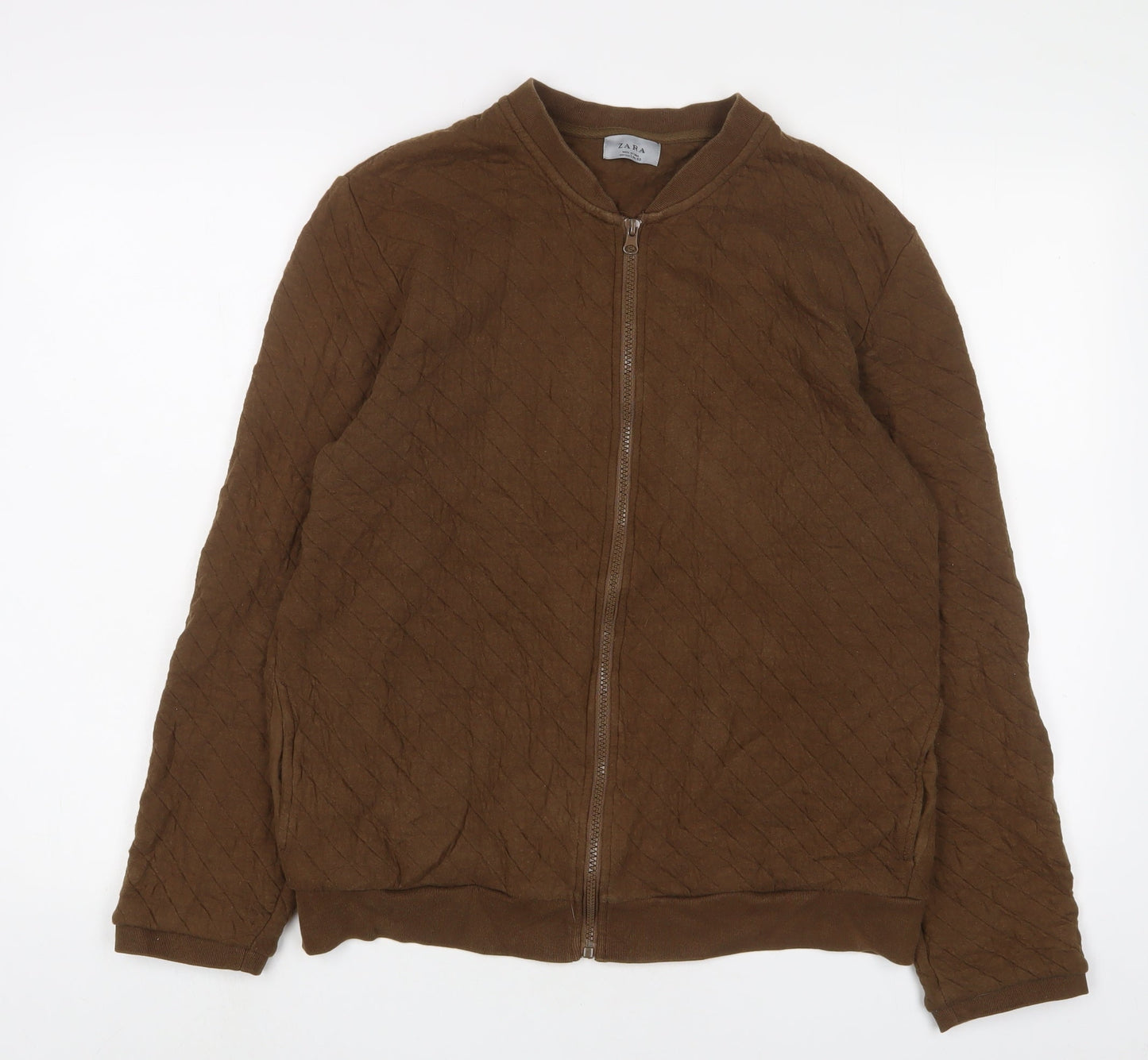 Zara Womens Brown Cotton Full Zip Sweatshirt Size L Zip