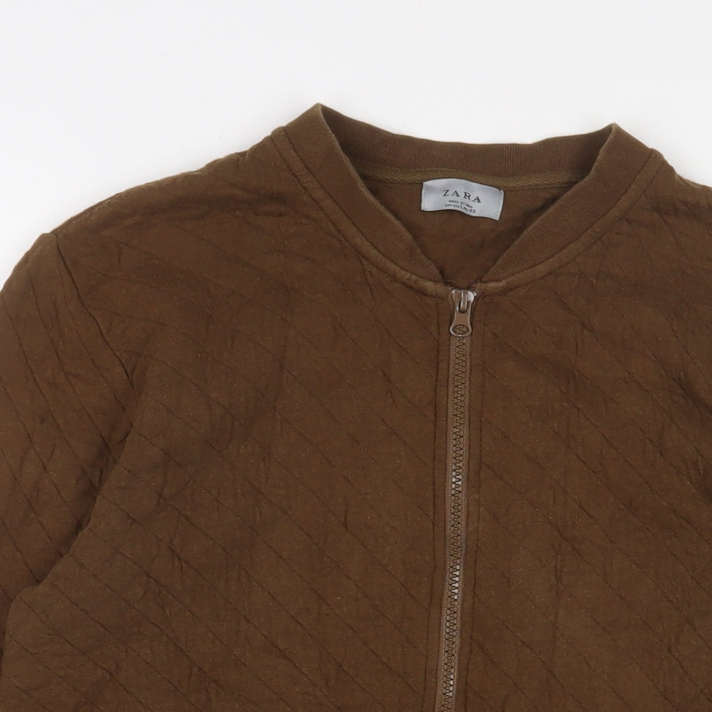 Zara Womens Brown Cotton Full Zip Sweatshirt Size L Zip