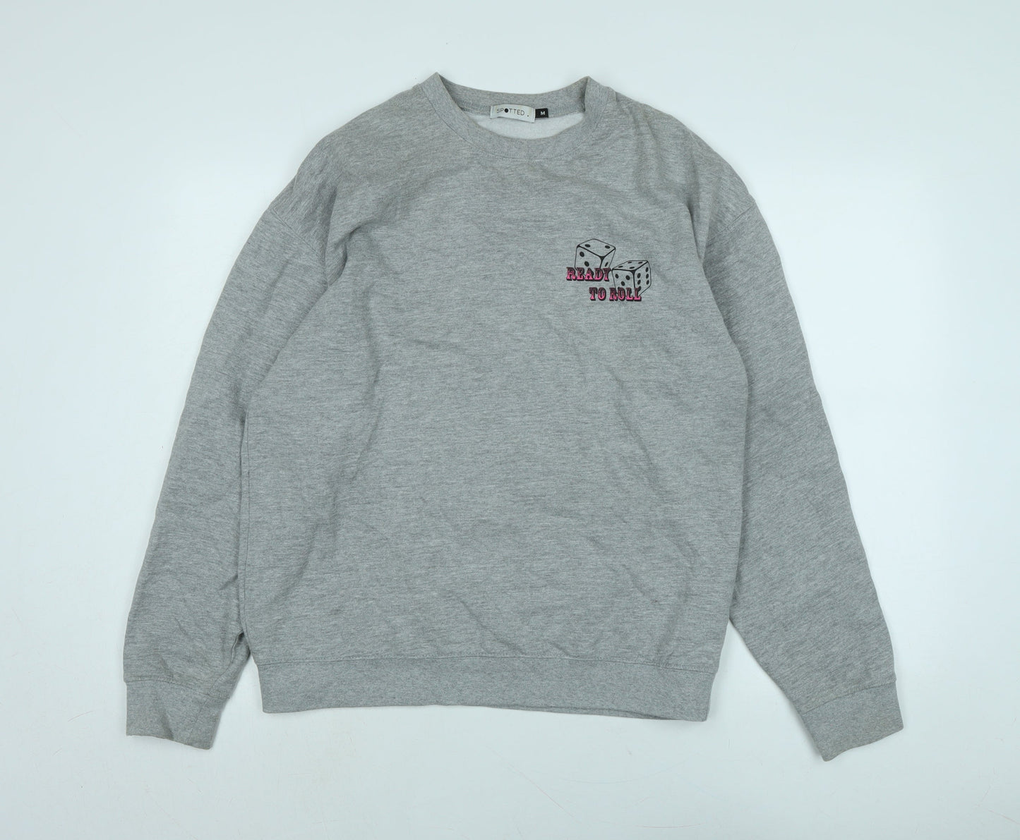 Spotted Mens Grey Polyester Pullover Sweatshirt Size M - Ready to Roll