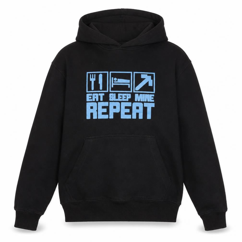Eat Sleep Shop Repeat Boys Black Polyester Pullover Hoodie Size M - Eat Sleep Mine Repeat