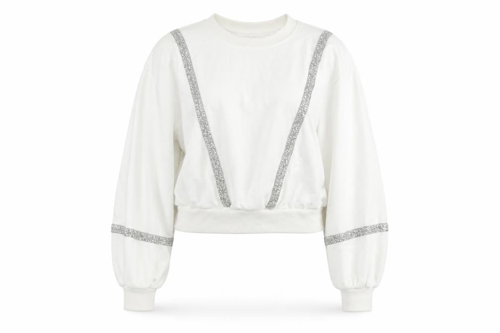 Zara Womens White Polyester Pullover Sweatshirt Size S - Glitter beading