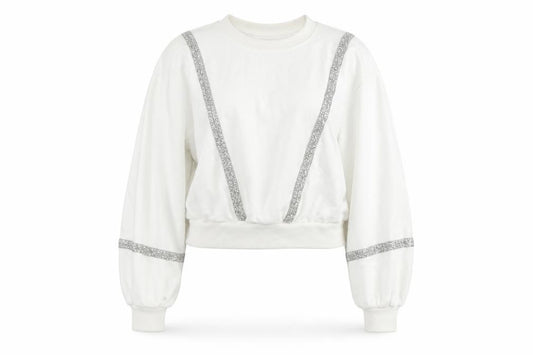Zara Womens White Polyester Pullover Sweatshirt Size S - Glitter beading