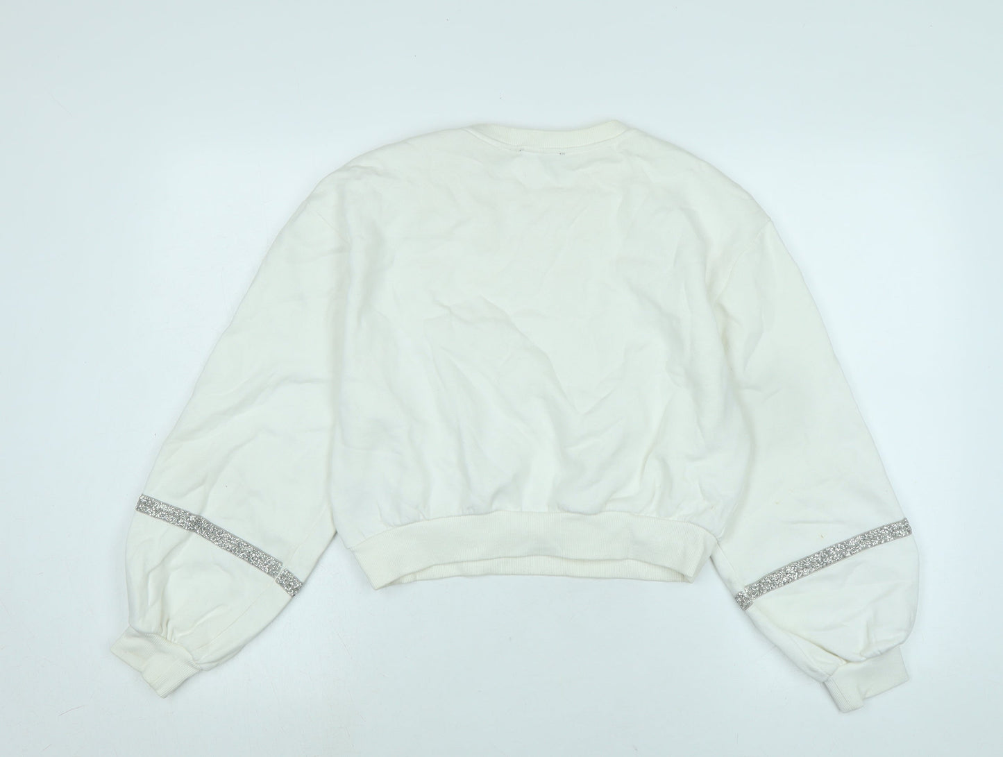 Zara Womens White Polyester Pullover Sweatshirt Size S - Glitter beading