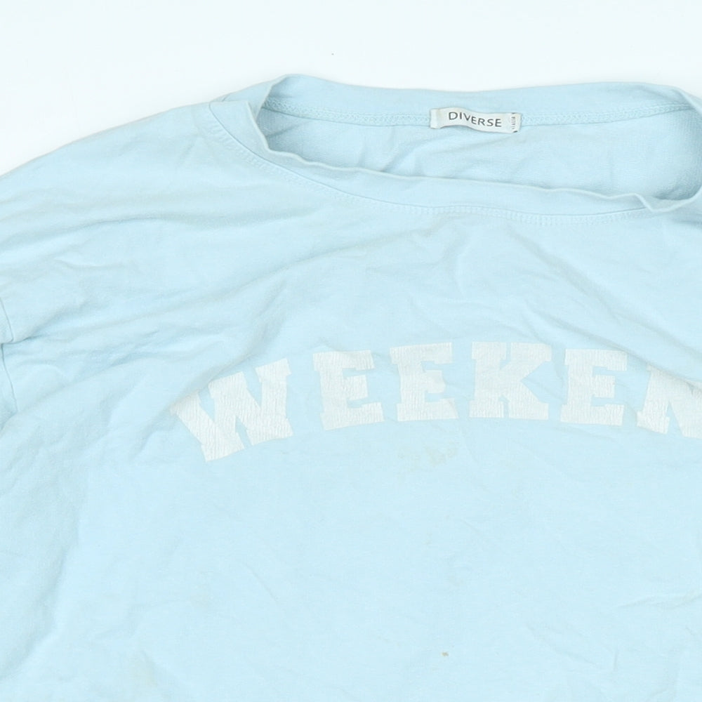 Divided Womens Blue Cotton Basic T-Shirt Size L Boat Neck
