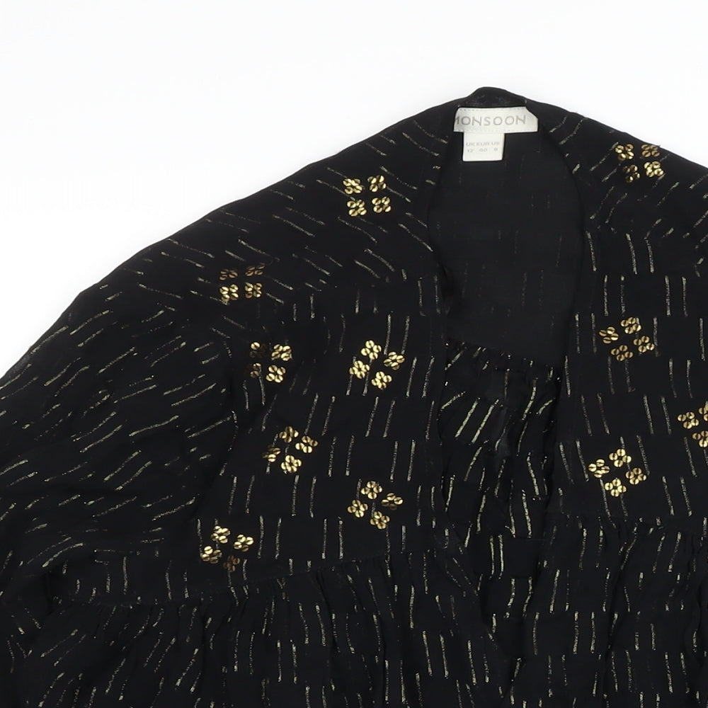 Monsoon Womens Black Geometric Kimono Blazer Size 12 - Sequin detail