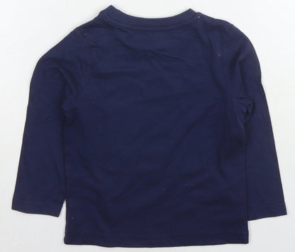 Back view of Disney boys’ blue cotton basic t-shirt, size 18-24, months round neck pullover - mickey mouse