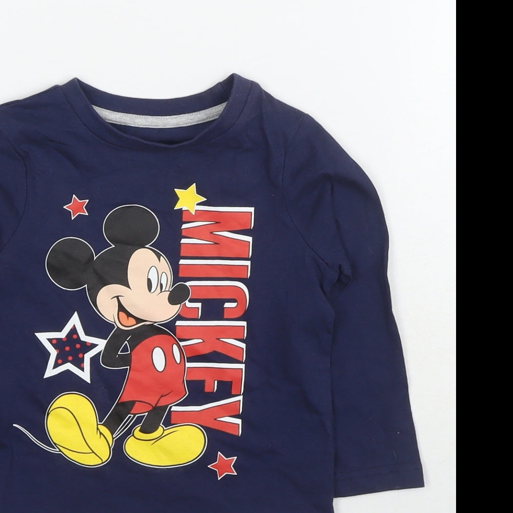 Disney Boys Blue Cotton Basic T-Shirt Size 18-24 Months Round Neck Pullover - Mickey Mouse
