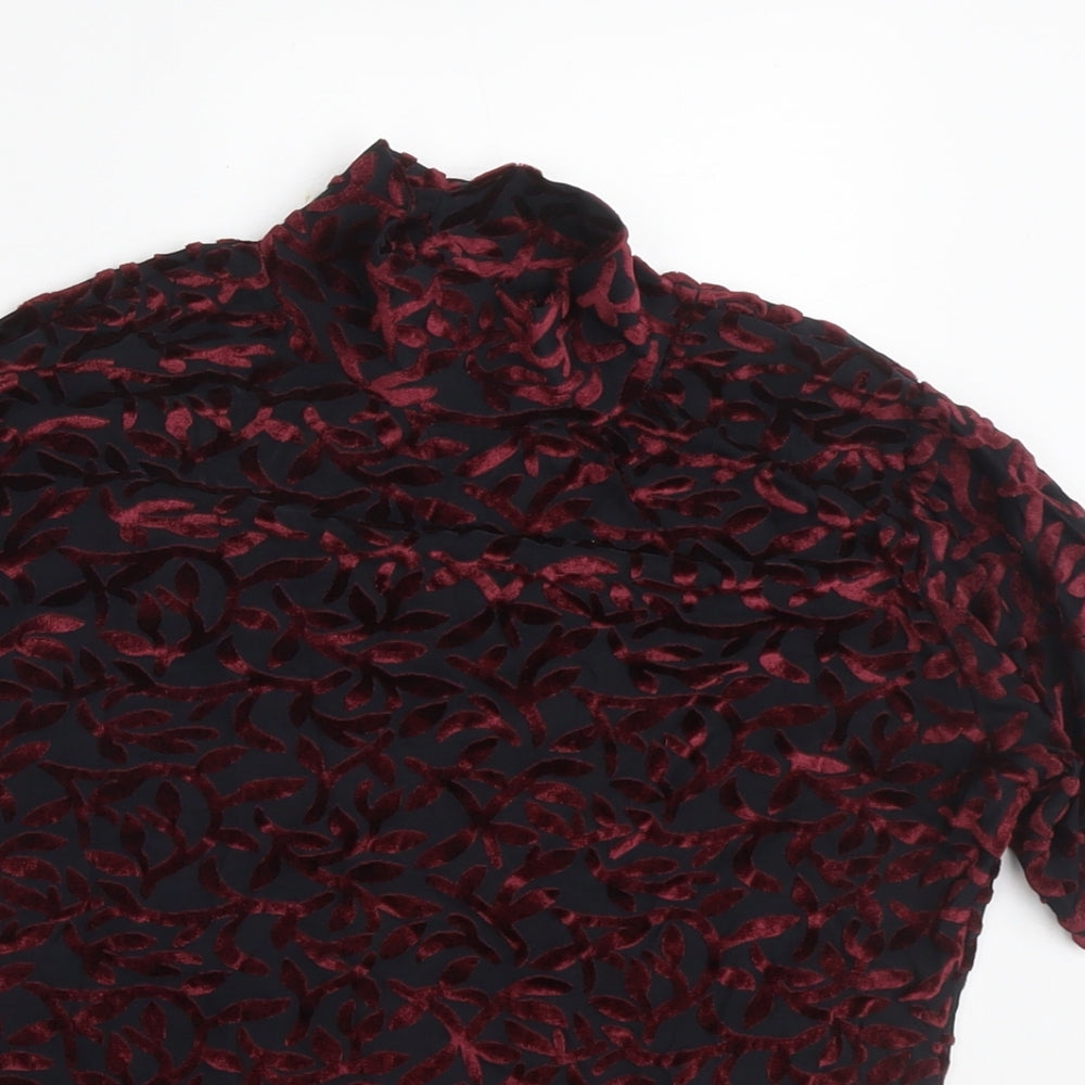 Frazier Lawrence Womens Red Geometric Polyester Basic T-Shirt Size L Round Neck
