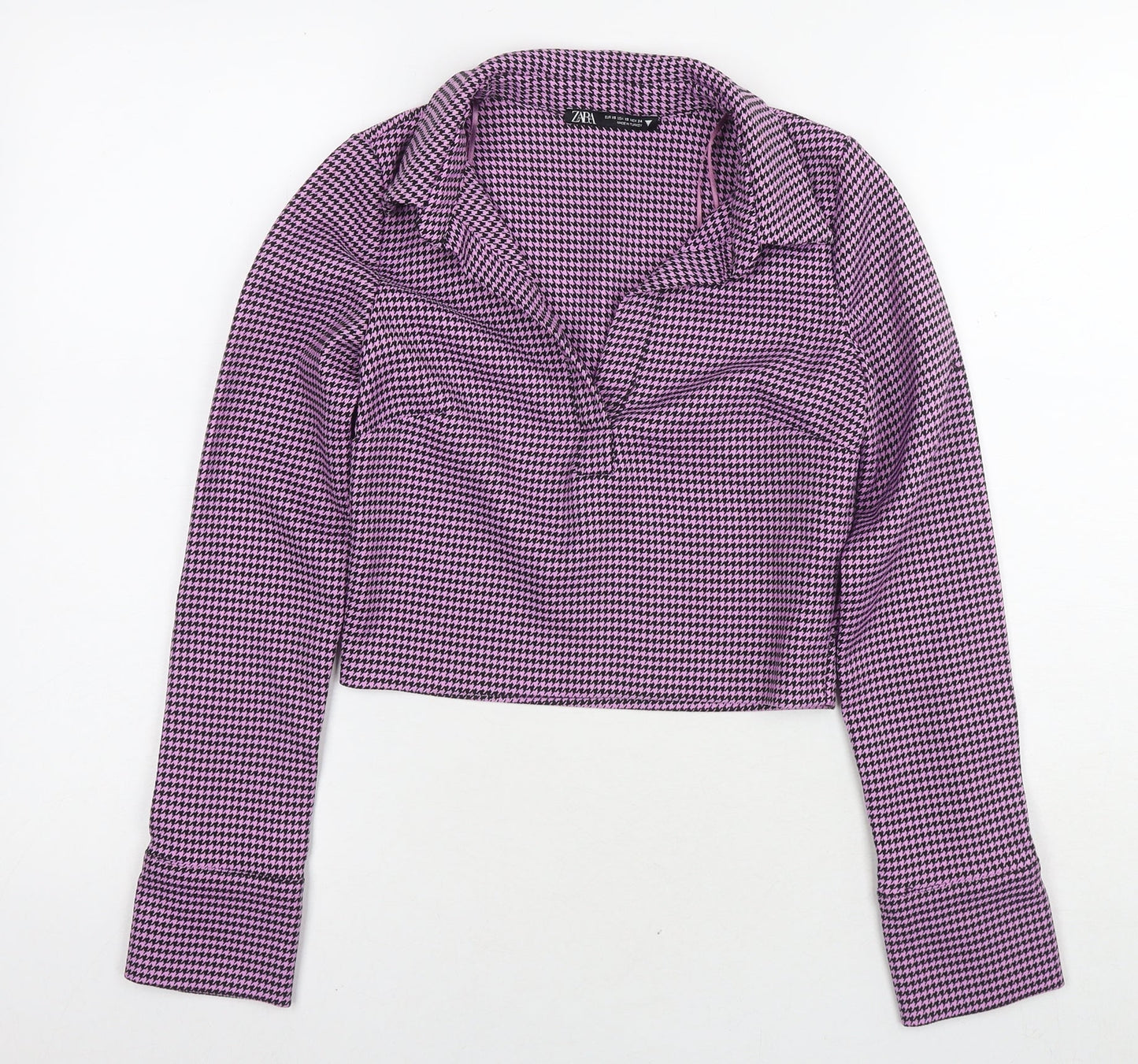 Zara Womens Purple Herringbone Polyester Basic Blouse Size XS Collared