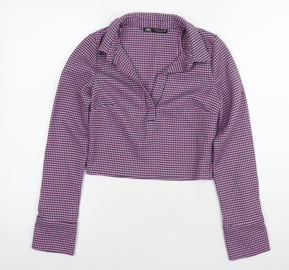 Zara Womens Purple Herringbone Polyester Basic Blouse Size XS Collared