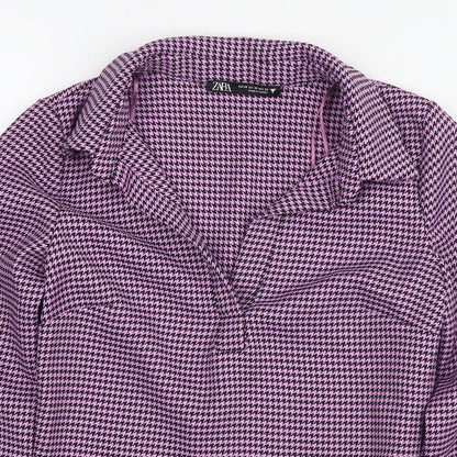 Zara Womens Purple Herringbone Polyester Basic Blouse Size XS Collared