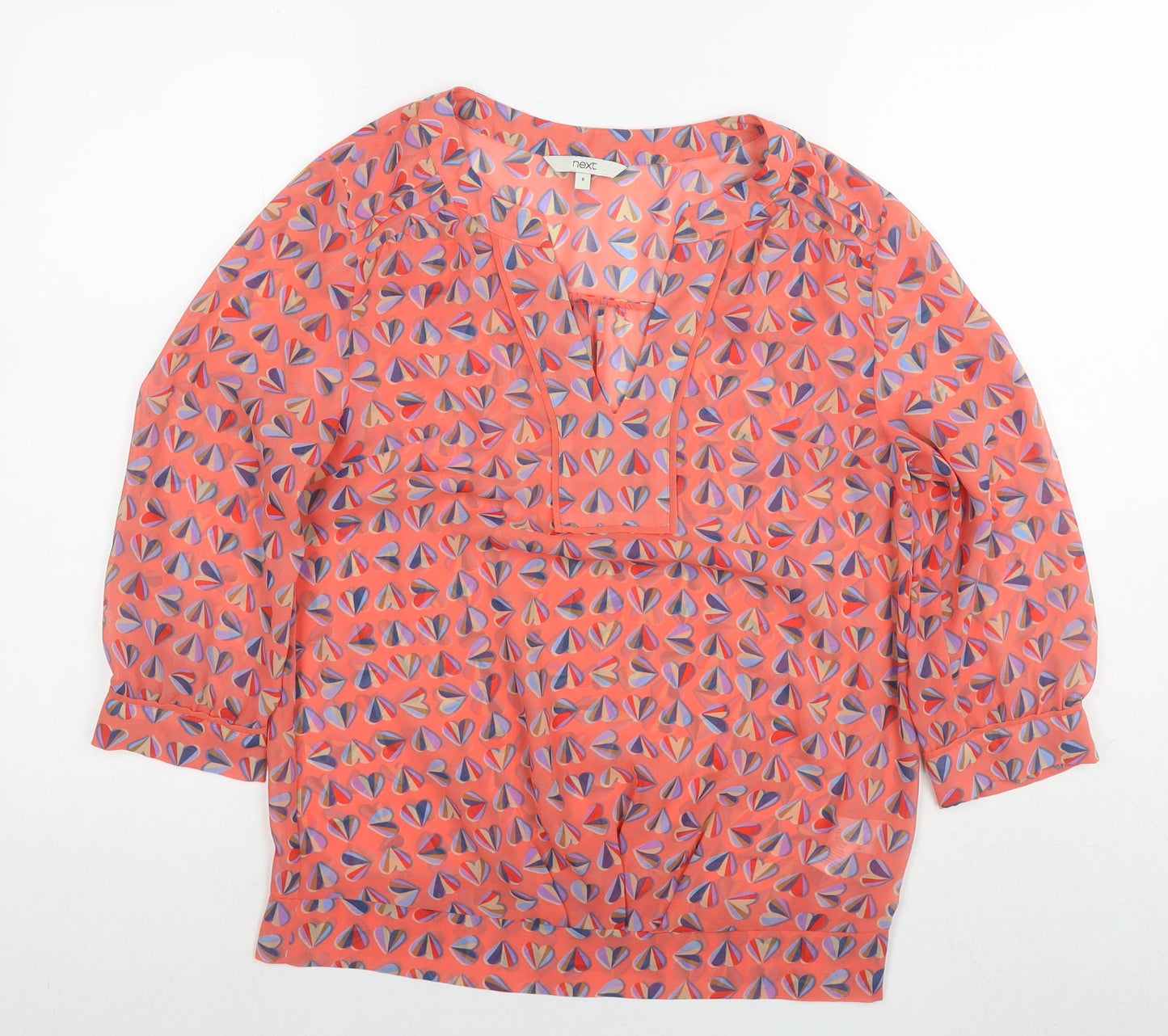 NEXT Womens Red Geometric Polyester Basic Blouse Size 6 V-Neck