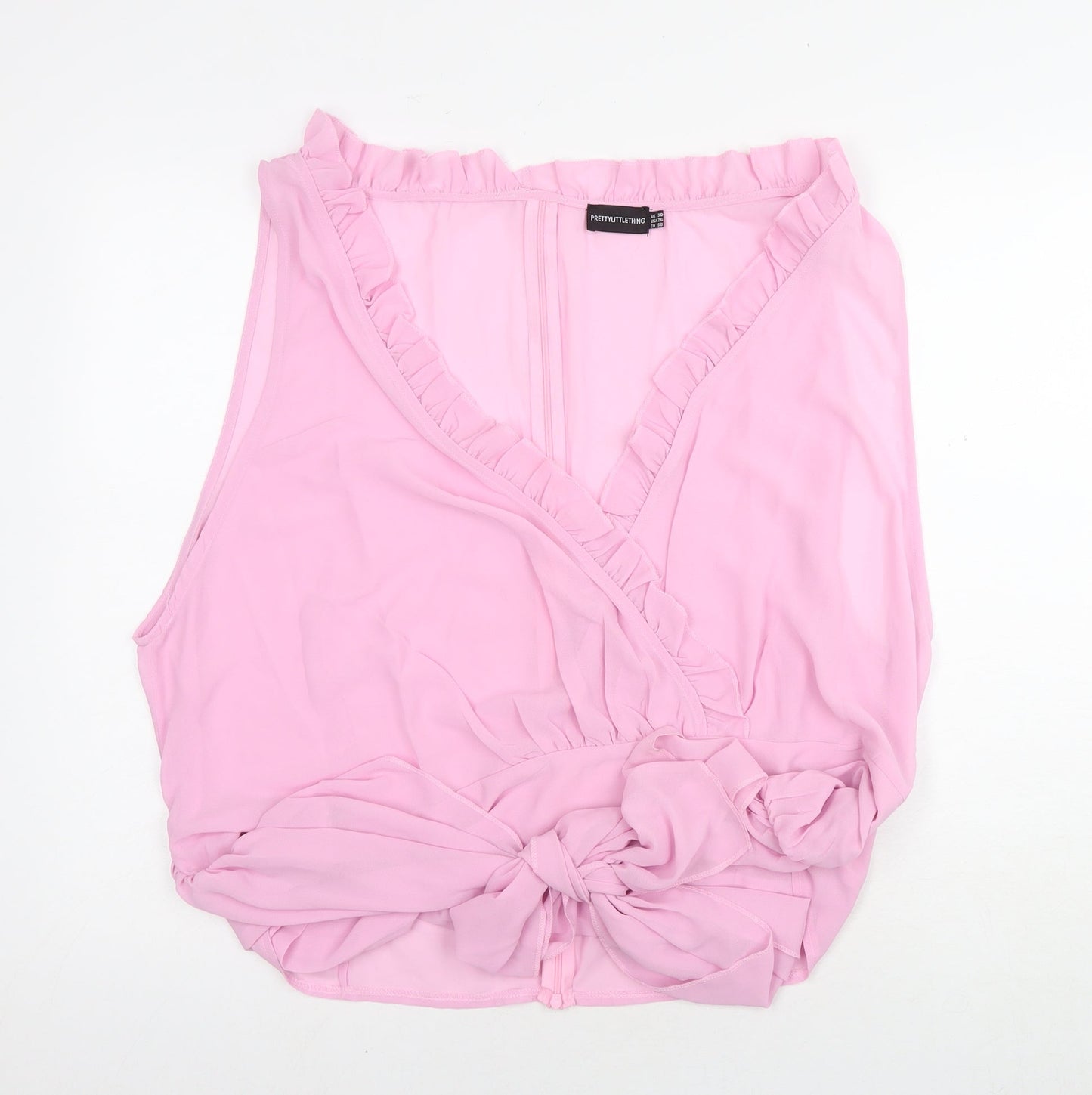 PRETTYLITTLETHING Womens Pink Polyester Basic Blouse Size 30 V-Neck