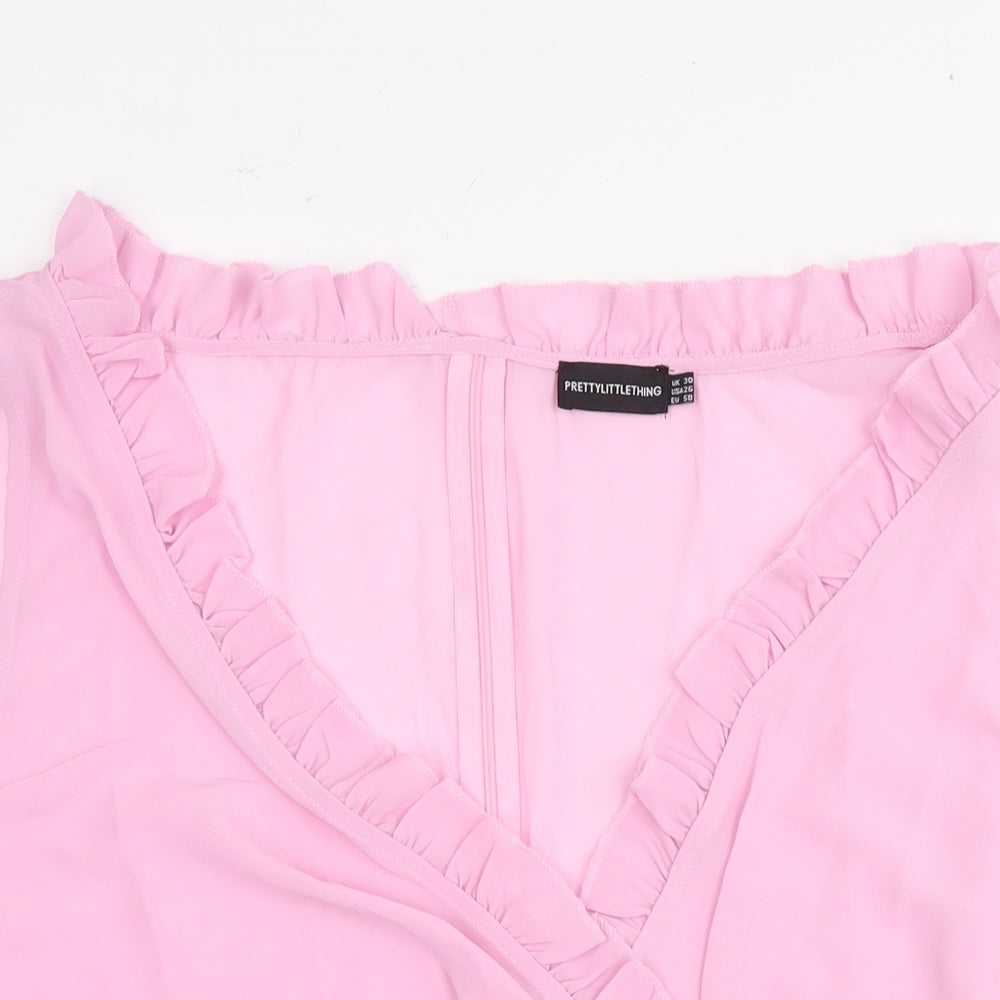 PRETTYLITTLETHING Womens Pink Polyester Basic Blouse Size 30 V-Neck
