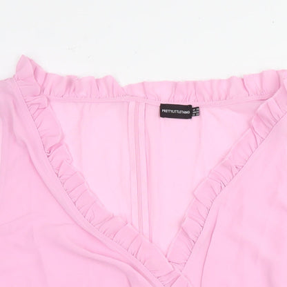 PRETTYLITTLETHING Womens Pink Polyester Basic Blouse Size 30 V-Neck