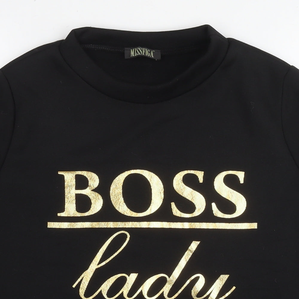 MissFiga Womens Black Polyester Pullover Sweatshirt Size M Pullover - Boss Lady Size M/L