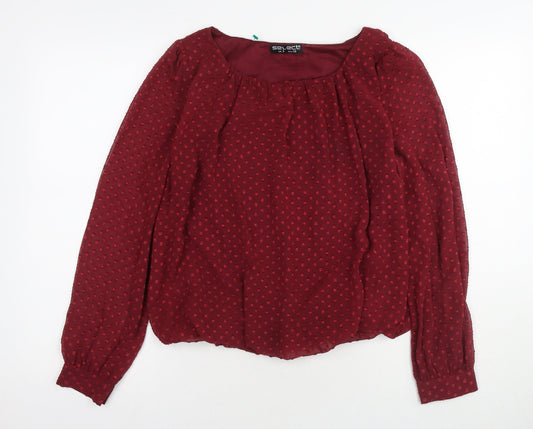 Select Womens Red Polka Dot Polyester Basic Blouse Size 8 Round Neck