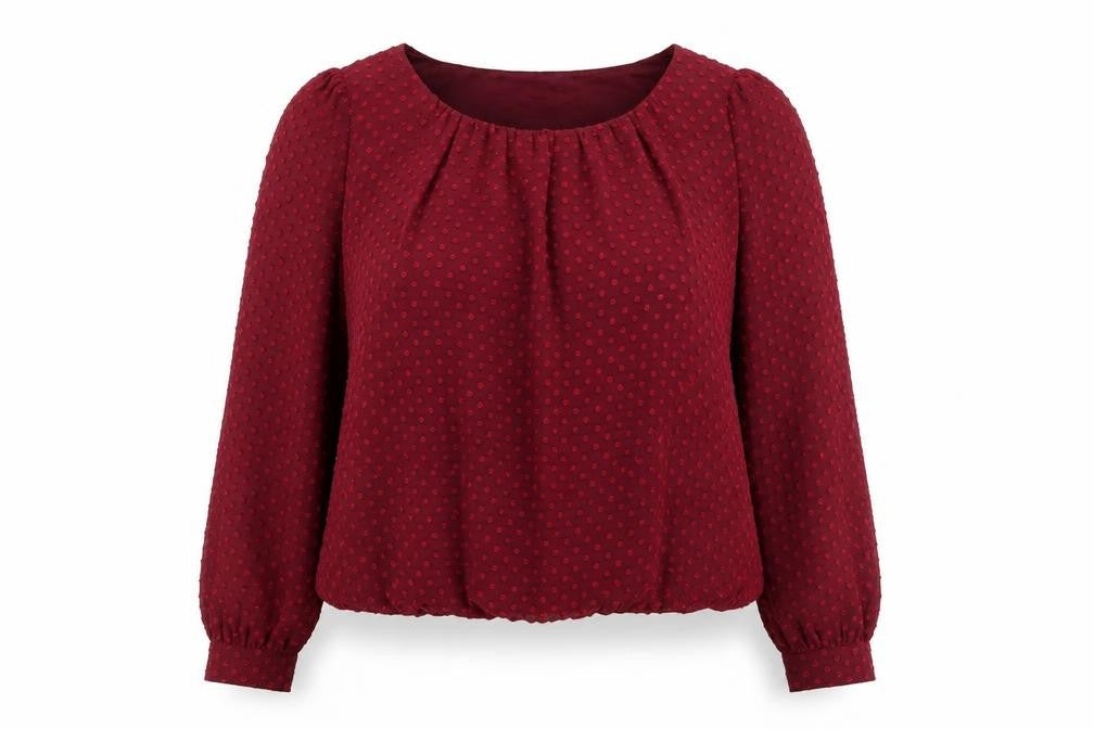 Select Womens Red Polka Dot Polyester Basic Blouse Size 8 Round Neck