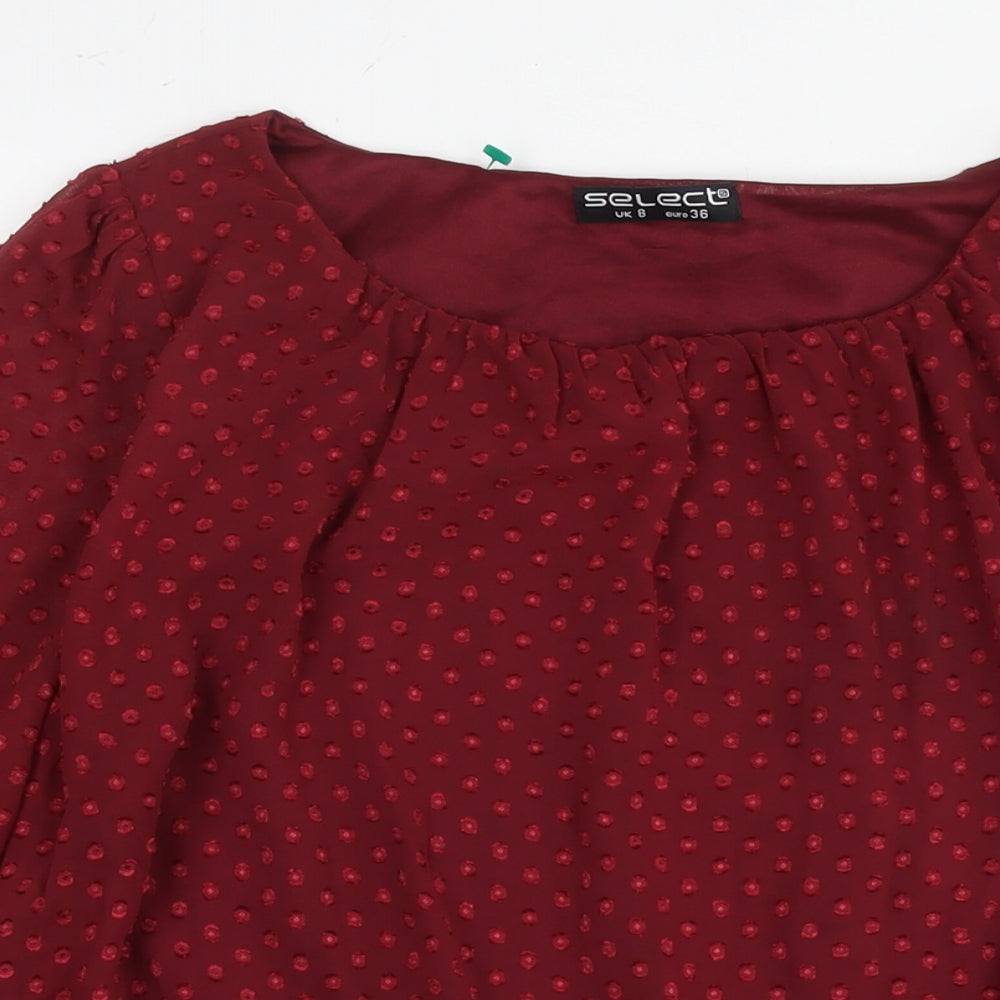 Select Womens Red Polka Dot Polyester Basic Blouse Size 8 Round Neck