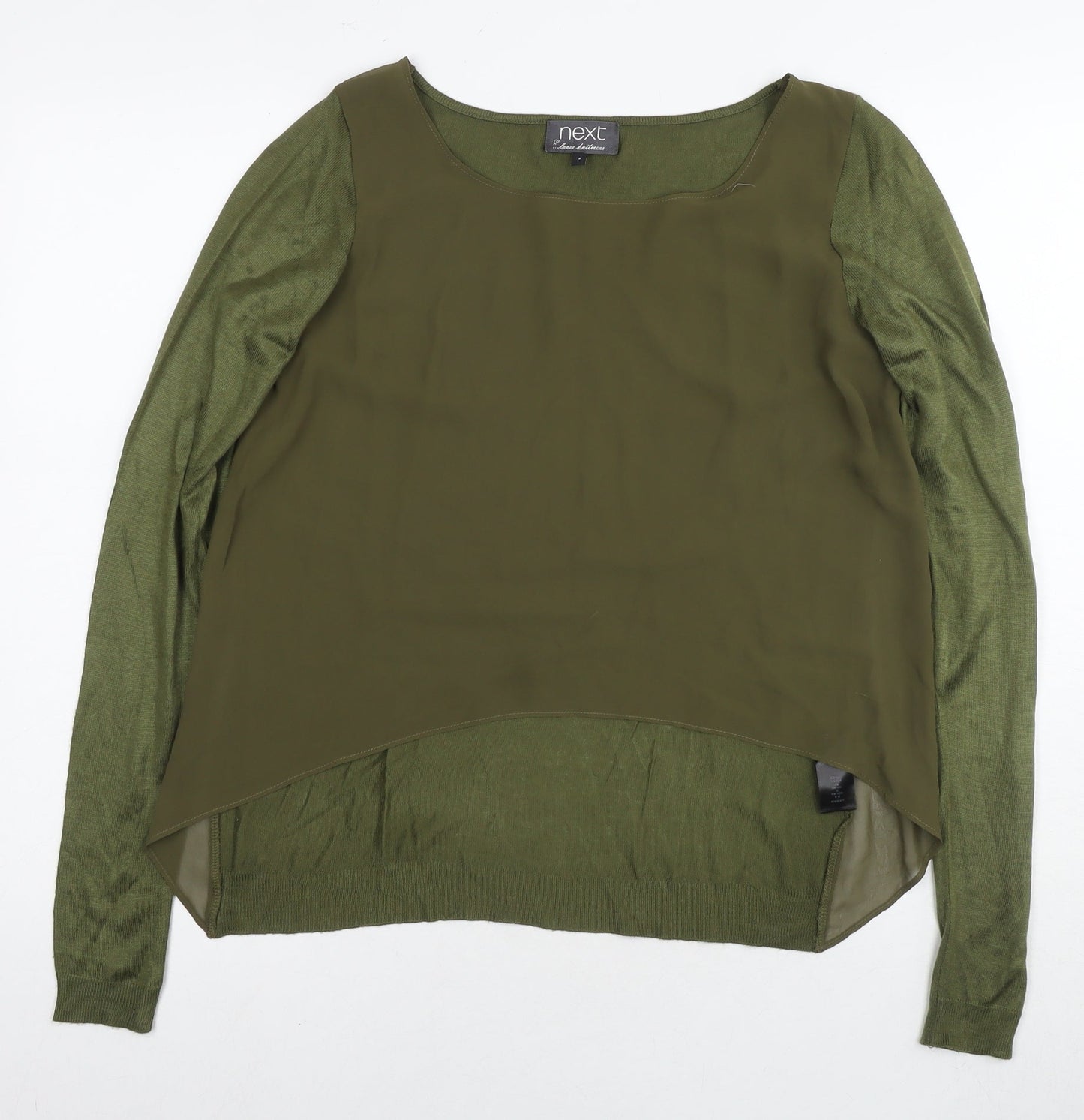 NEXT Womens Green Polyester Basic Blouse Size 8 Round Neck
