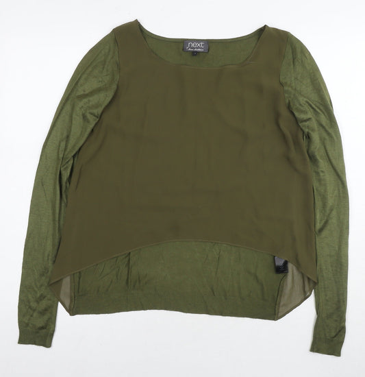 NEXT Womens Green Polyester Basic Blouse Size 8 Round Neck