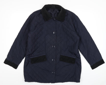 Additional front view of BDG men’s blue quilted coat, size M, button