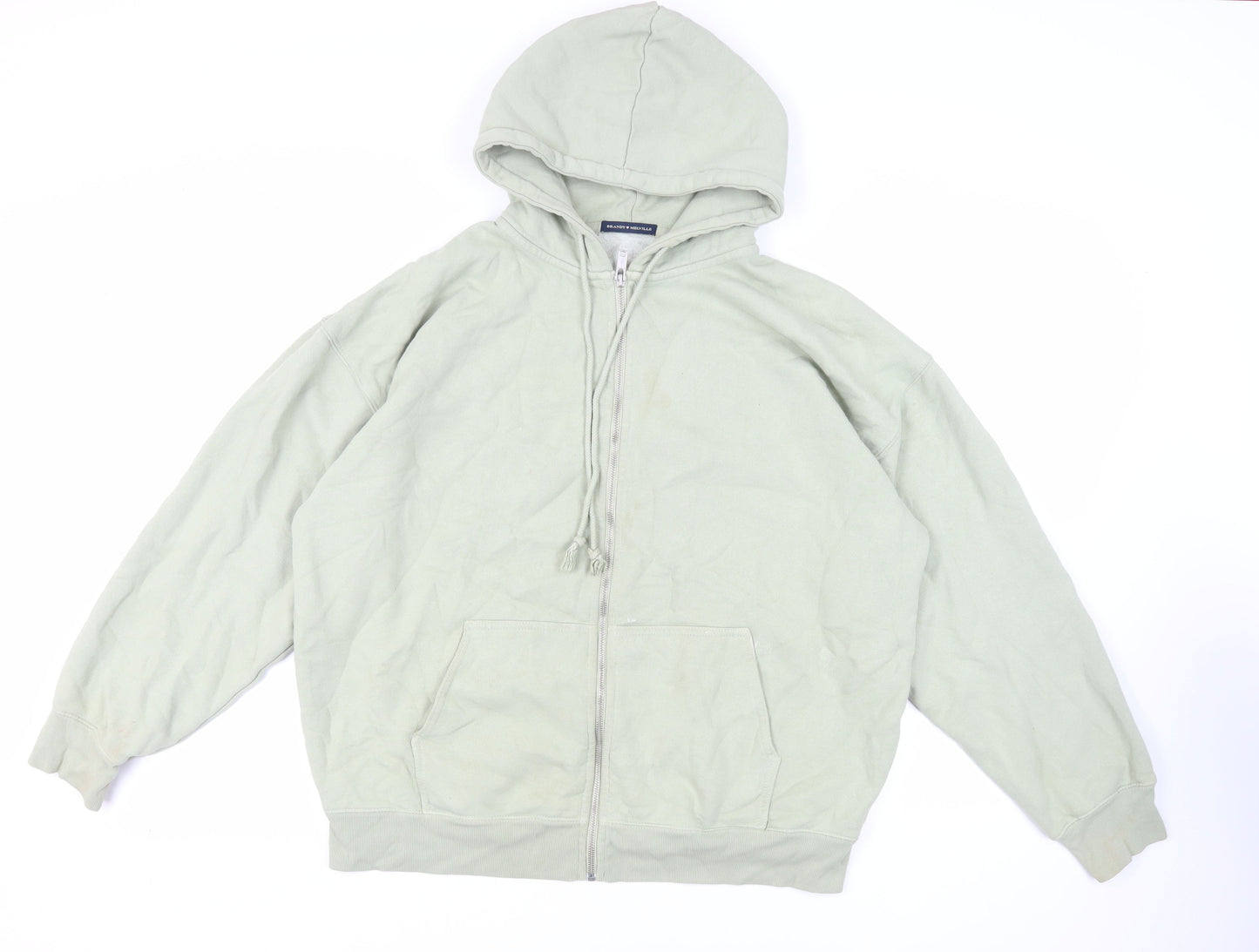 Brandy Melville Womens Green Cotton Full Zip Hoodie Size L Zip