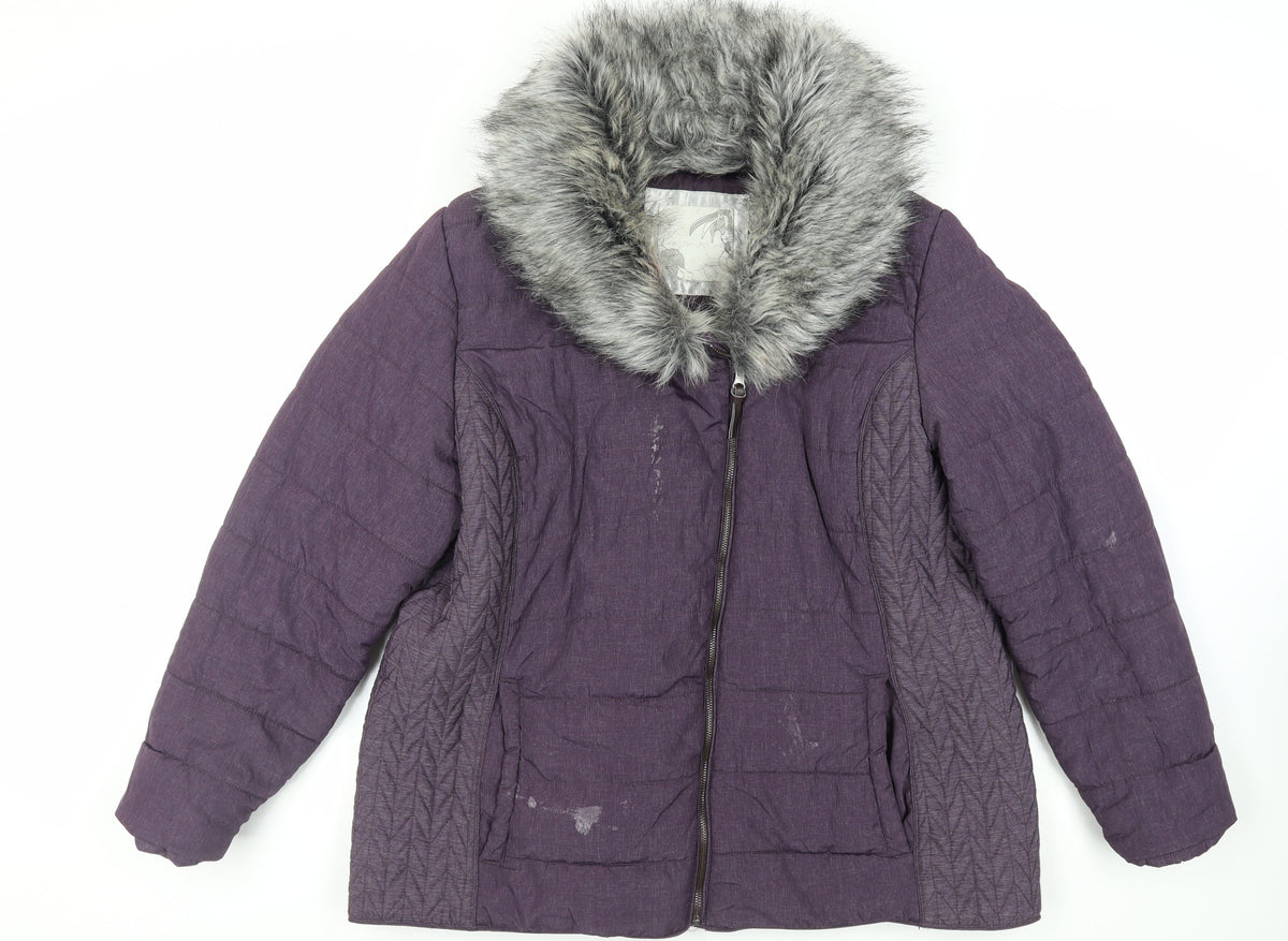 RJR.John Rocha Womens Purple Quilted Jacket Size 20 Zip - Faux Fur Collar