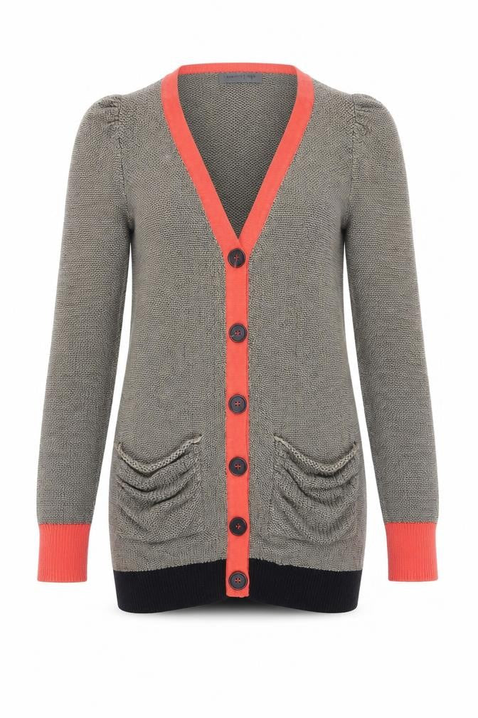 Númph Womens Green V-Neck Cotton Cardigan Jumper Size L - Pockets