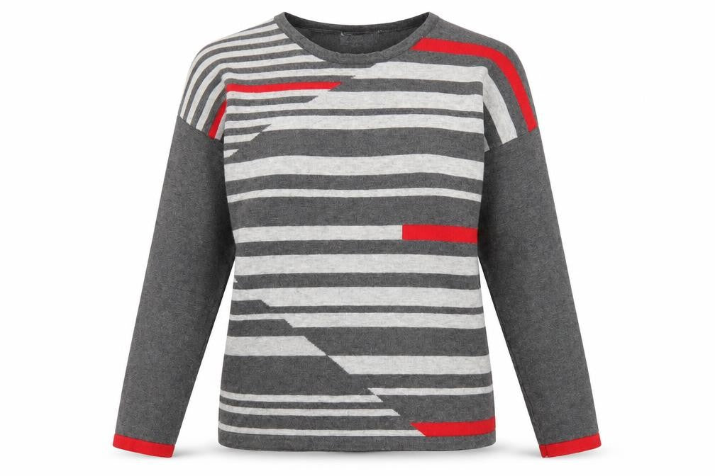Alexara Womens Grey Crew Neck Striped Viscose Pullover Jumper Size M