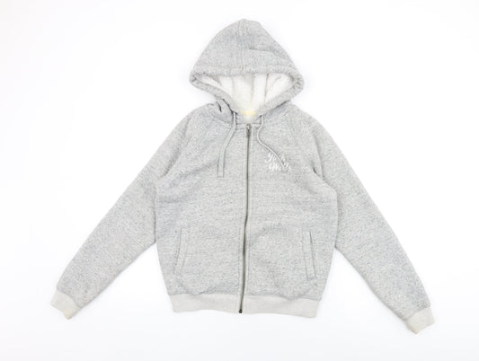 Jack Wills Womens Grey Cotton Full Zip Hoodie Size 6 Zip