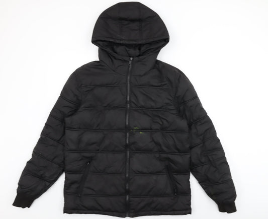 Threadbare Mens Black Puffer Jacket Coat Size S Zip