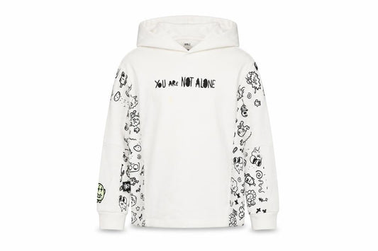 The Doodle Boy Boys White Cotton Pullover Hoodie Size 7-8 Years Pullover - You Are Not Alone
