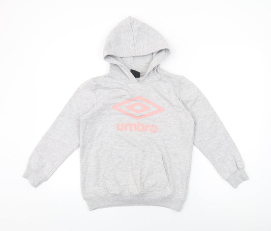 Umbro Girls Grey Cotton Pullover Hoodie Size 11-12 Years Pullover