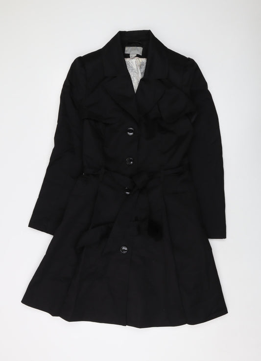 H&M Womens Black Overcoat Coat Size 10 Button