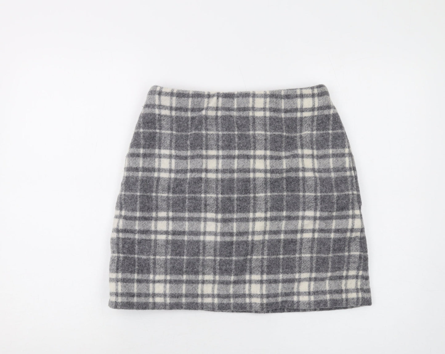 Uniqlo Womens Grey Plaid Wool Mini Skirt Size 26 in Zip