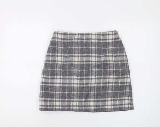 Uniqlo Womens Grey Plaid Wool Mini Skirt Size 26 in Zip
