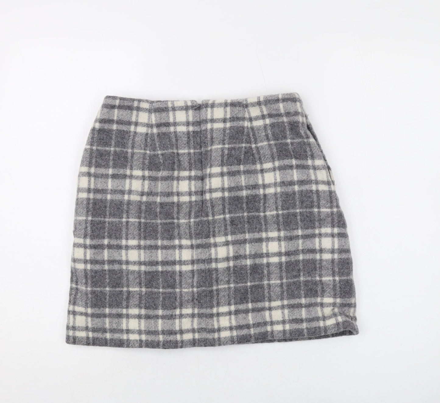 Uniqlo Womens Grey Plaid Wool Mini Skirt Size 26 in Zip