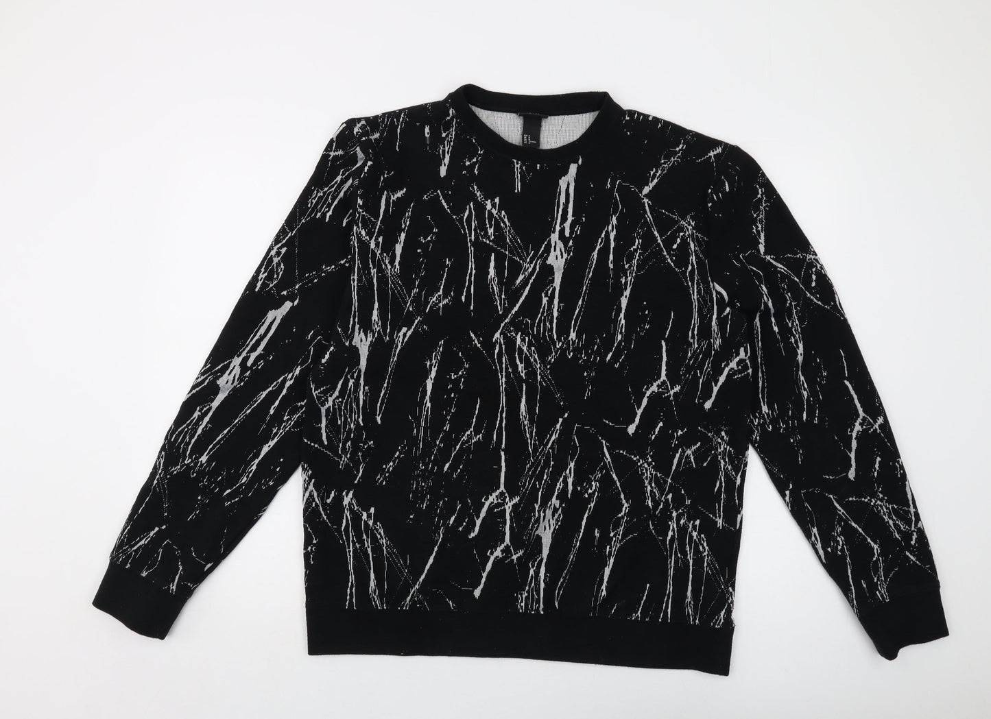 H&,M Mens Black Geometric Polyester Pullover Sweatshirt Size M