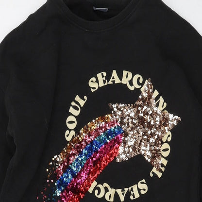 Next Girls Black Cotton Pullover Sweatshirt Size 9 Years Pullover