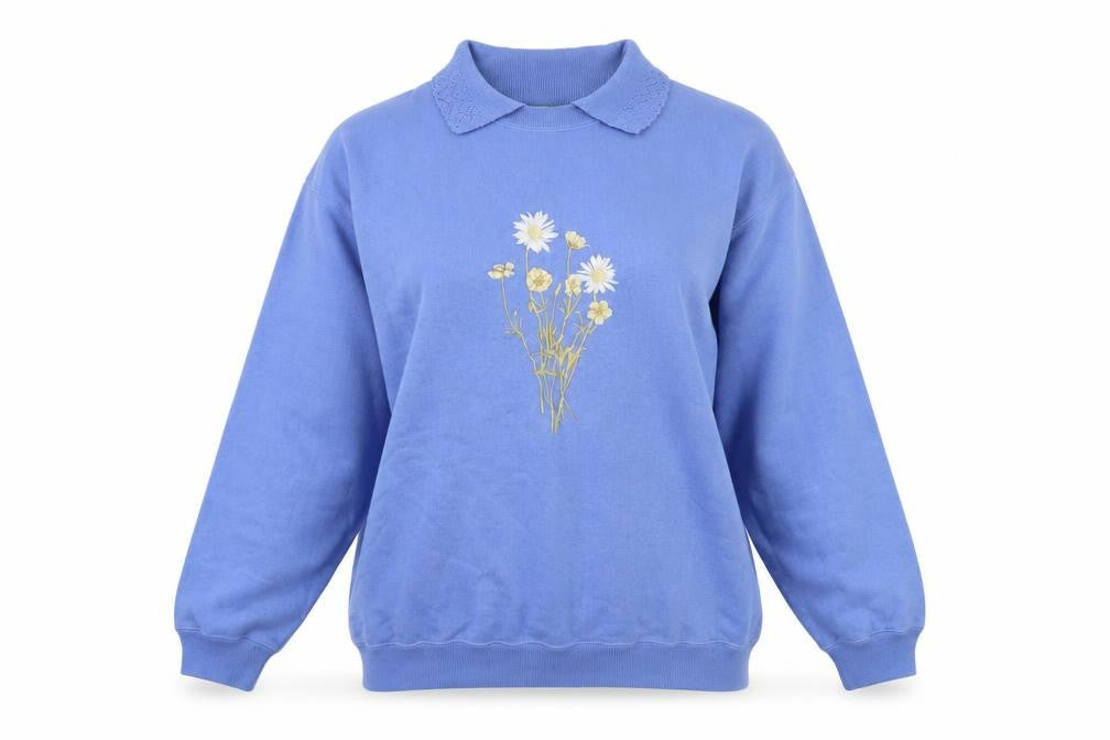 Country Scene Womens Blue Acrylic Pullover Sweatshirt Size M Pullover