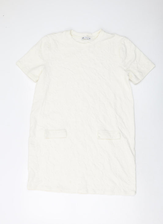 Zara Womens Ivory Polyester Tunic T-Shirt Size M Crew Neck