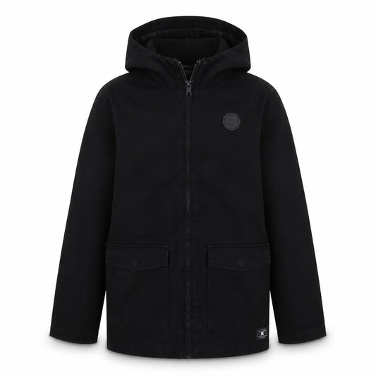 Front view of DC Shoes boys’ black jacket, size 12, years zip
