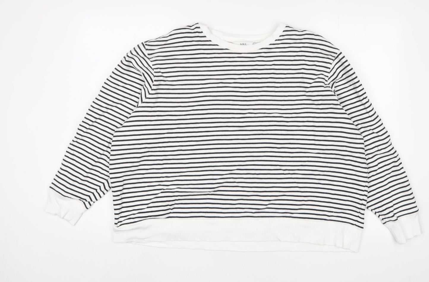 Marks and Spencer Womens White Striped Cotton Pullover Sweatshirt Size XL Pullover
