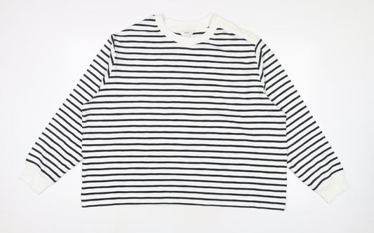 Marks and Spencer Womens White Striped Cotton Pullover Sweatshirt Size XL Pullover - Buttons