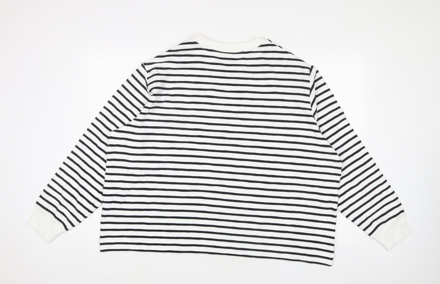 Marks and Spencer Womens White Striped Cotton Pullover Sweatshirt Size XL Pullover - Buttons