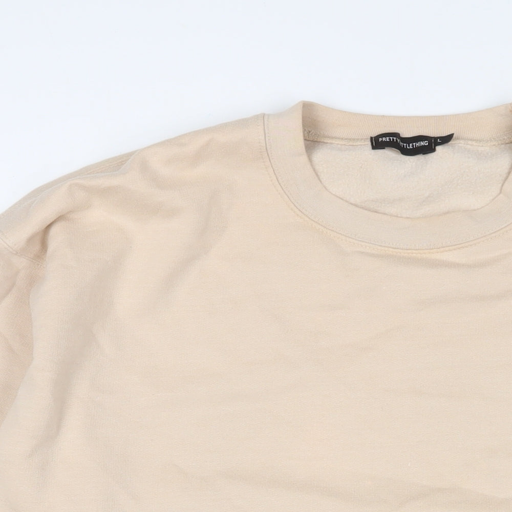 PRETTYLITTLETHING Womens Beige Cotton Pullover Sweatshirt Size L Pullover