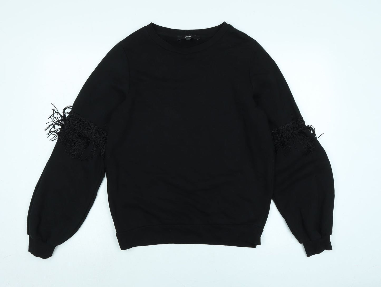 NEXT Womens Black Cotton Pullover Sweatshirt Size 10 - Fringed detail