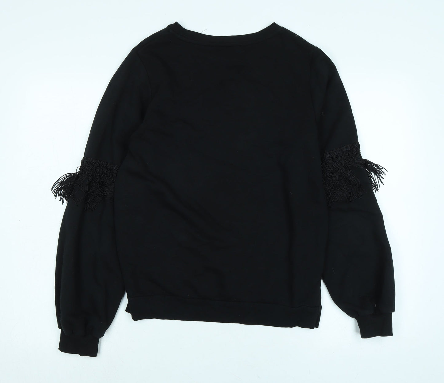 NEXT Womens Black Cotton Pullover Sweatshirt Size 10 - Fringed detail