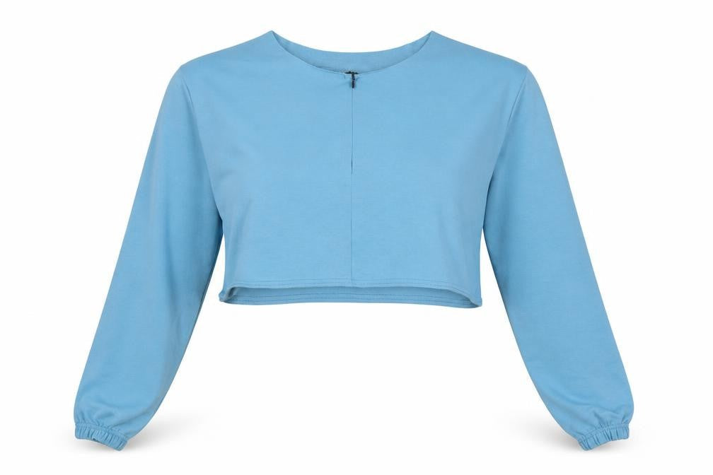 PRETTYLITTLETHING Womens Blue Polyester Cropped Blouse Size 10 Boat Neck
